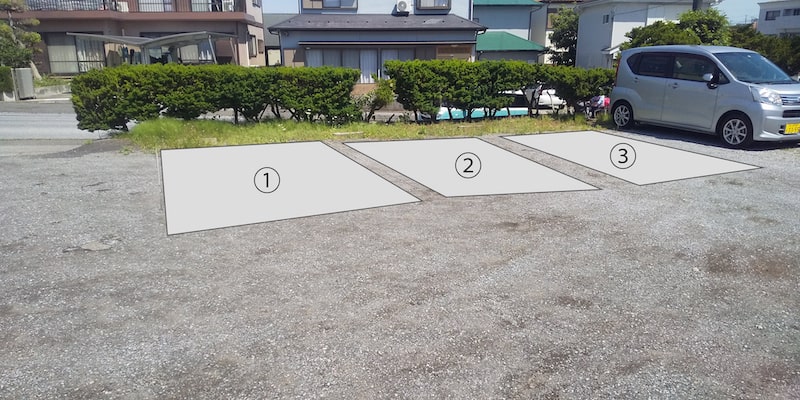 入って手前側(道路側)に3台分の駐車スペース
